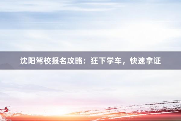 沈阳驾校报名攻略：狂下学车，快速拿证